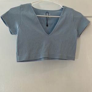 Garage blue cropped v-neck